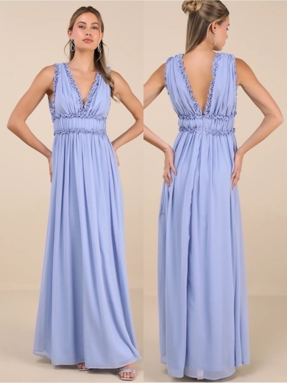 NWT Lulu’s Helvia Light Blue Ruffled Sleeveless Maxi Dress Large Romantic Chic